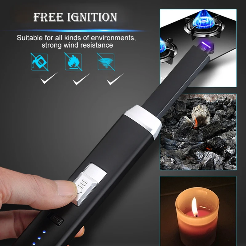 USB Rechargeable Pulse Windproof Lighter Portable Electronic Arc Lighter for Kitchen Candles Camping