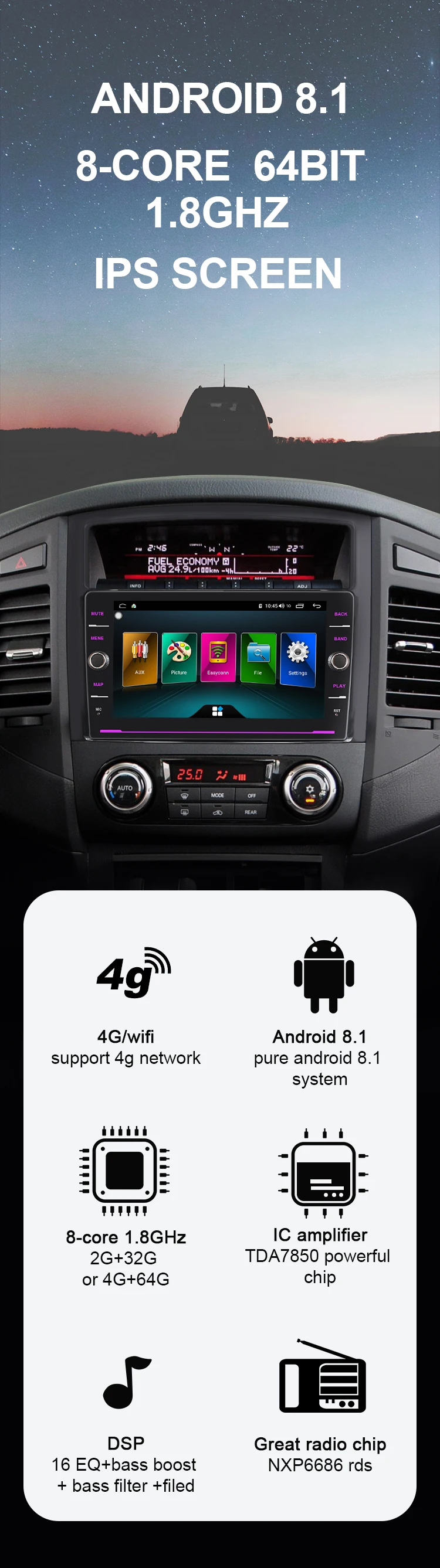 Cheap EBILAEN  Car DVD Radio player For Mitsubishi PAJERO 4  Multimedia 2din Android 8.1 Radio GPS Navigation V90 V97 Rear Camera 1