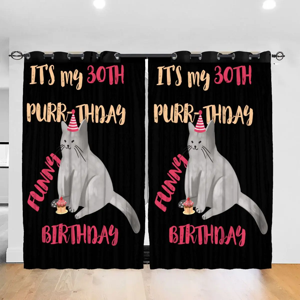 

Living Room Sun Block Curtain It's My 30th Purr Thday Funny Birthday Light Shading Bedroom Blackout Window Curtains 52x72In
