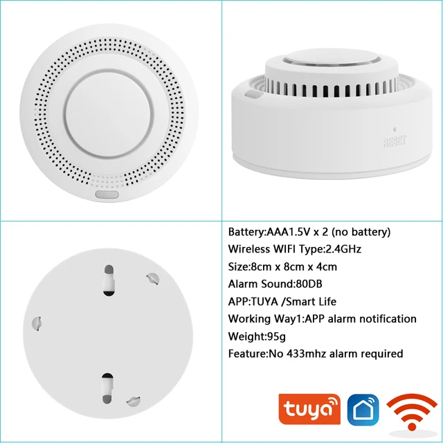 Tuya-Sensor per rilevatore di fumo WiFi / 433 mhz, allarme domestico, sistema antincendio, dispositivo autonomo 4