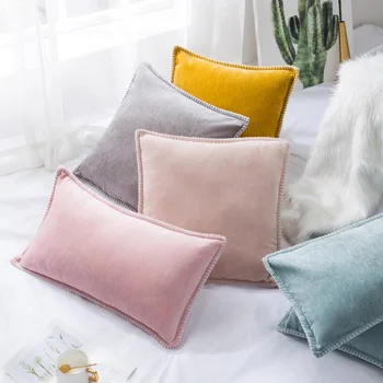 

Solid Chenille Throw Pillow Case Cushion Cover Linen Trimmed Tailored Edges Decorative Pillowcase For Couch Sofa Bed Living Room