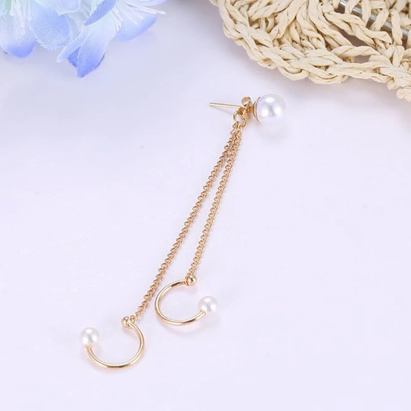 Elifashion, трендовые жемчужные серьги-клипсы с кисточками для женщин, простые серьги-манжеты для ушей, золотые серьги-цепочки, модные ювелирные изделия в стиле панк