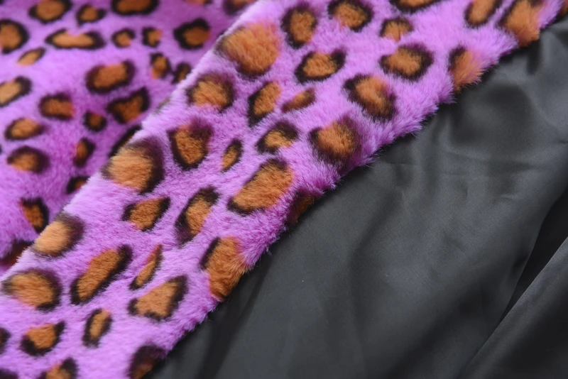 Корейская Милая фиолетовая леопардовая куртка для девочек, пальто г. Зимняя модная теплая верхняя одежда на молнии, шубы из искусственного кроличьего меха для женщин