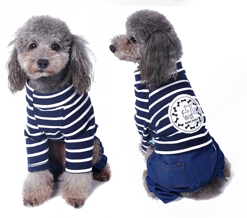 Doglemi летнее Специальное предложение Одежда для собак маленький размер тела четыре ноги одежда для домашних животных хлопковая ткань в полоску Одежда для домашних животных