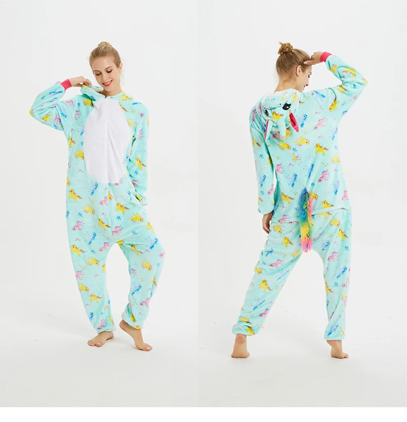 Унисекс для взрослых женщин кигуруми Единорог пижамы наборы фланелевые животные Cartoo Пижамы Зимние Unicornio с капюшоном ночнушка пижамы