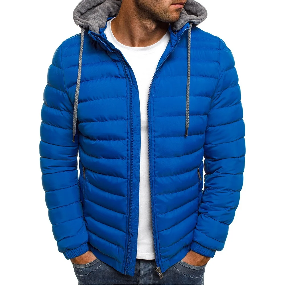 ZOGAA, зимние мужские парки, куртка, модное однотонное пальто на молнии с капюшоном, хлопок, Повседневная теплая одежда, пальто, Мужская Уличная одежда - Цвет: royal blue