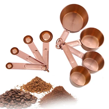 

8 Pcs Set Rose Gold Stainless Steel Measuring Cup And Spoons Engraved Measurements Pouring Spouts Mirror Polished Kitchen Gadget
