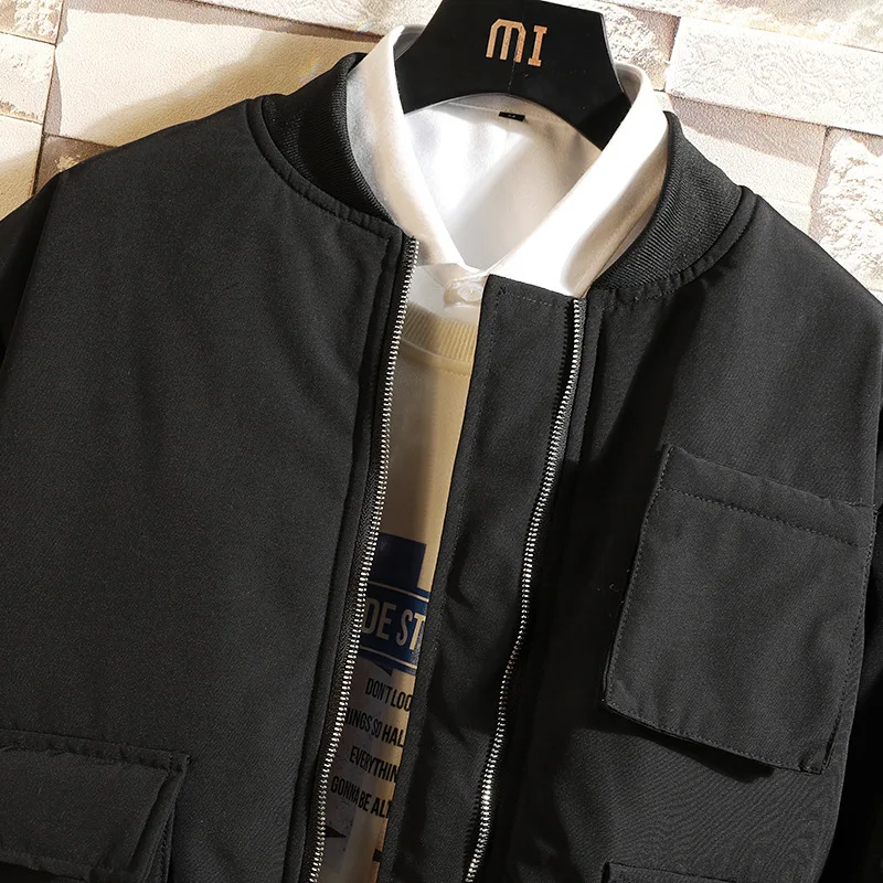 Japanese Fashion Plus Size Baseball Collar Jacket Men's Loose Casual Multi-pocket Plus Cotton Warm Jacket Winter Jacket Men