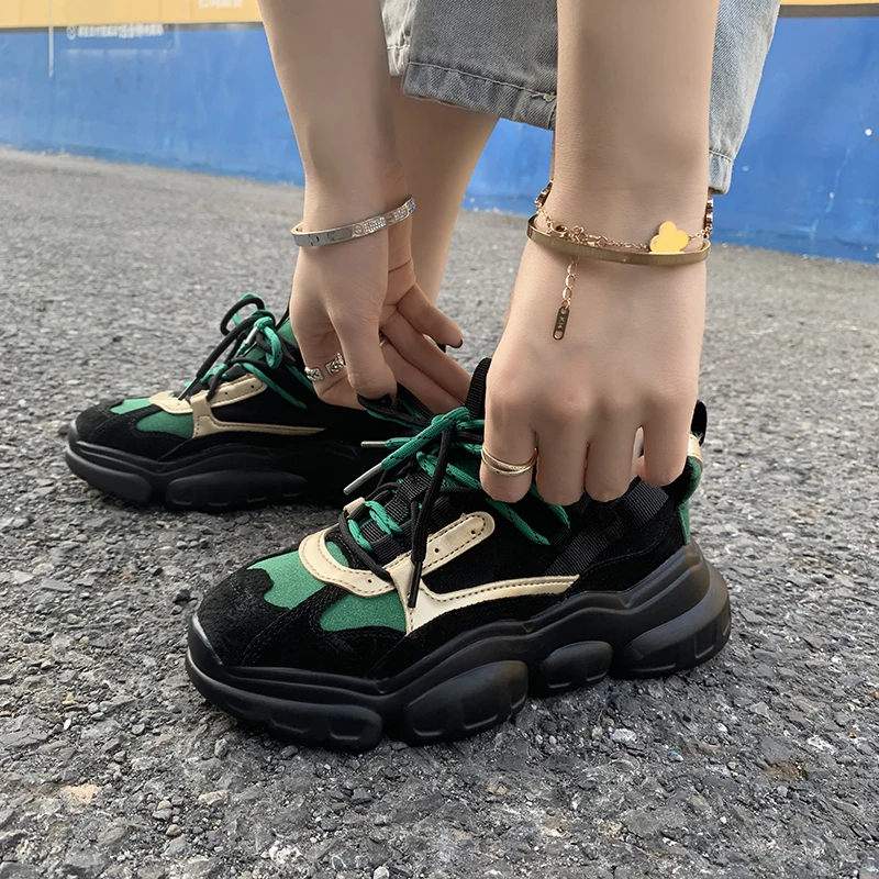 

Suede Mixed Colors Platform Sneakers Women Thick Sole Sneakers Women Fashion Chunky Trainers Ladies Dad Shoes 2020 Trendy