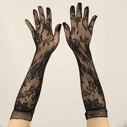 1 Pair Women Mesh Sexy Lace Gloves Hand Tights Lingerie Fishnet Flower Intimates Bodysuit Punk Gothic Full Finger Long Gloves