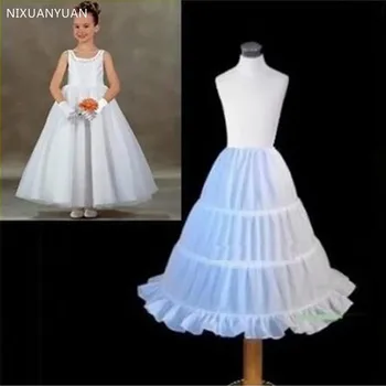 

3 Hoops White A-Line Skirt 2020 Top Quality Petticoat Child Made Flower Girl Dress Puffy Child Underskirt Elastic Waist