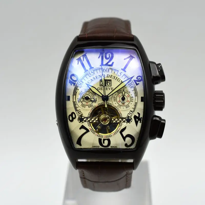 Механические часы Tourbillon, мужские роскошные часы от ведущего бренда CASENO, кожаный ремешок, мужские автоматические часы с скелетом, Прямая поставка, мужские часы