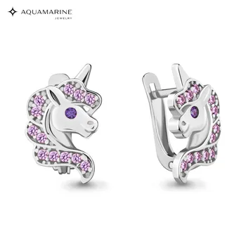 

Children AQUAMARINE earrings with cubic zirconia, silver 925
