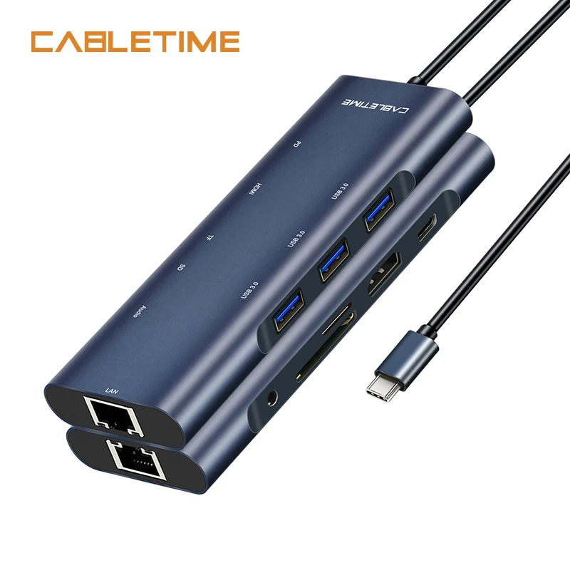

CABLETIME Multi USB C HUB to HDMI USB 3.0 SD TF Card Reader PD 3.5MM Adapter USB Splitter for MacBook Pro Air Type C Charging