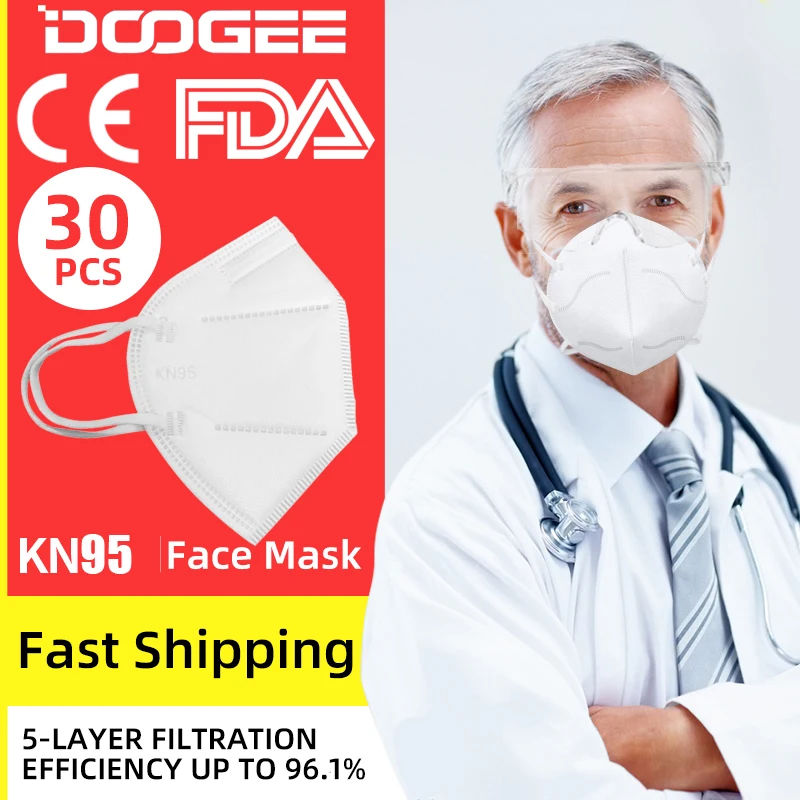 

30 pcs KN95 CE FDA Certified Dustproof and Anti-fog Breathable Mask 95% Filtration N95 Masks Features as KF94 FFP2