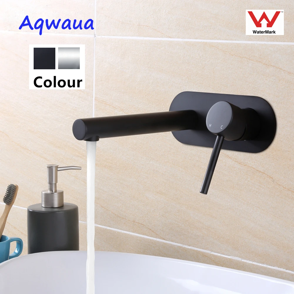 

Aqwaua Wall Mounted Basin Mixer Matt Black Bathroom Faucet Chrome Brass Hot & Cold Concealed Tap Crane Accessories Bag