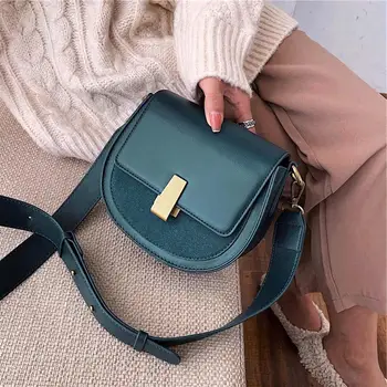 

2020 New Women Bags Pure Color Leather Shoulder Messenger Bag Fashion Black Women Bags Wide Shoulder Straps Saddle Bags