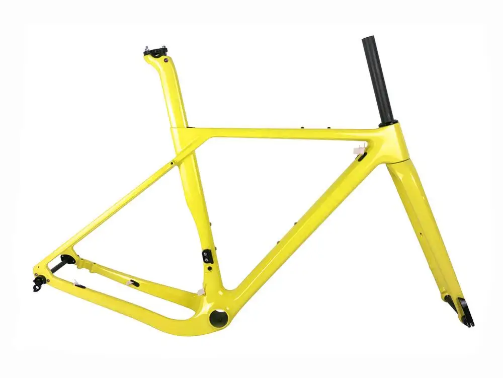 Spcycle 700* 40C аэро карбоновая гравия велосипедная рама дисковый тормоз Велокросс, дорога рамы для велосипеда передние 100*15 мм задние 142*12 мм через ось - Цвет: Yellow Glossy