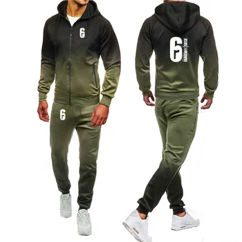 

Rainbow six siege Sweatshirt Gradient Hoodies Men Zipper Jacket Mens Hoodie HipHop Harajuku Male Sweatshirt Sweatpants Suit 2pcs
