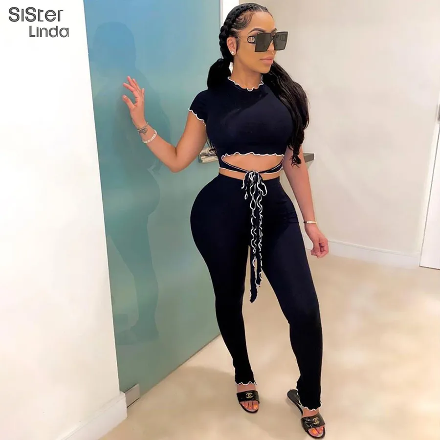 Женский спортивный костюм Sisterlinda ребристый трикотажный комплект из двух
