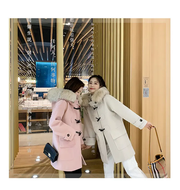 Duffle Coat Women's New Style Popular Korean-style Woolen Cloth Fall And Winter Clothes Hooded Woolen Jacket Mid-length