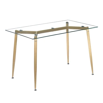 

Transparent Tempered Glass Dinner Table,With Wood Grain Table Leg ,47.24" x 27.56" x 29.53"