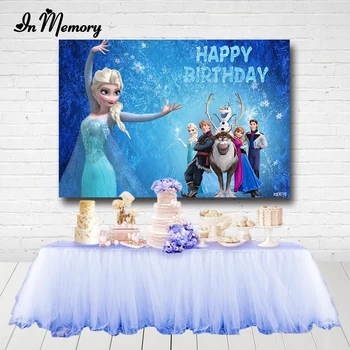 

InMemory Girls Birthday Party Backdrops Ice Blue Frozen 2 Elsa Anna Princess Photography Backgrounds Custom Photocall