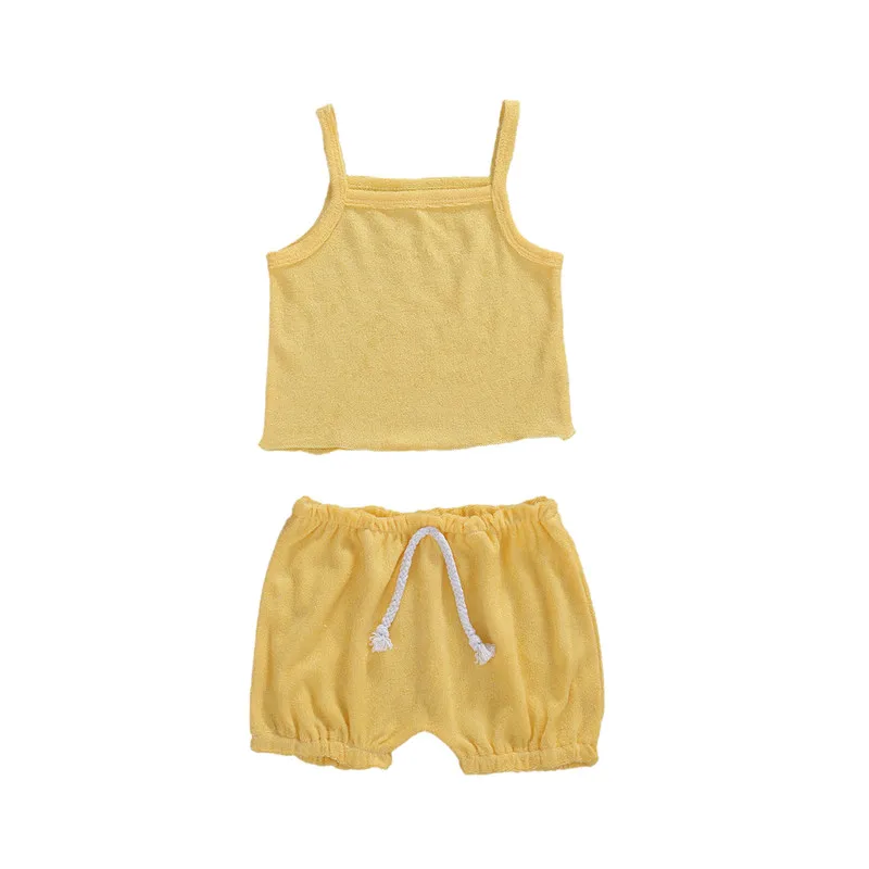 

Baby Girls Infant Clothing Set Solid Color Sleeveless T-Shirt Shorts Summer 2 Pieces Outfits Clothes 0-18 Months