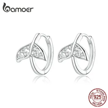 

bamoer Mermaid Fish Tail Tiny Hoop Earrings for Women Engagement Statement Ear Hoops 925 Sterling Silver Jewelry BSE259