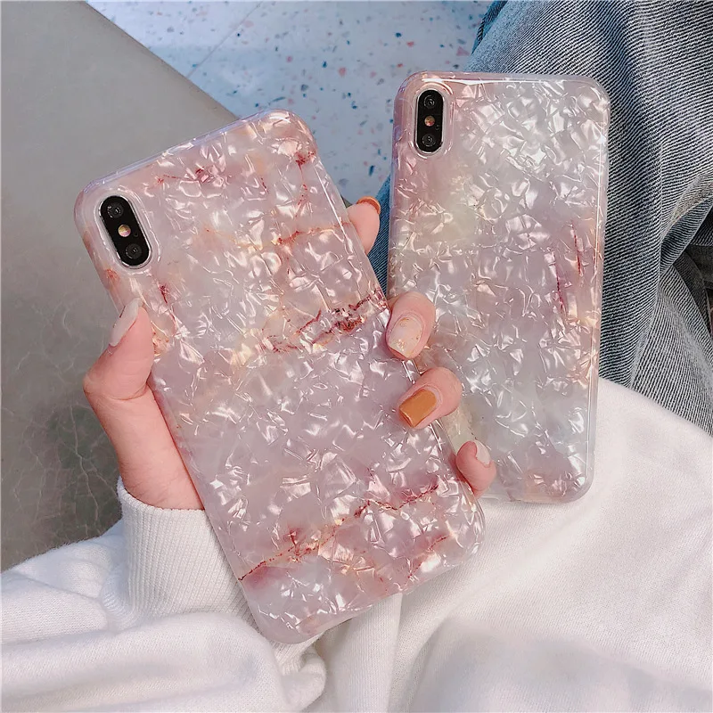 

Applicable Dream Pink GIRL'S Heart Shell Pattern Marble 8plus iPhone X Phone Case X's MAX/x r/iPhone