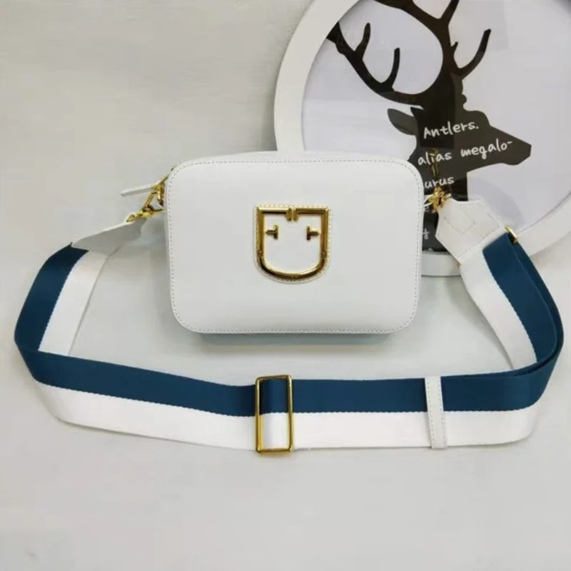 Hombro ancho bolsos de h mand nuevo de lujo 20 см de la famosa marca de cuero de vaca real bolsos Geometrica correa de - Цвет: white