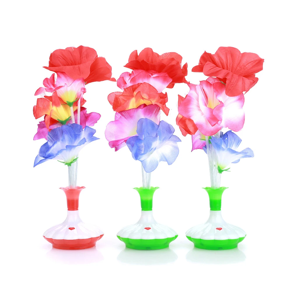 Beautiful Fiber Flower Light Kapok Vase Blossom Home Plastic Colorful Bouquet Room Christmas Optical Fiber Lamp