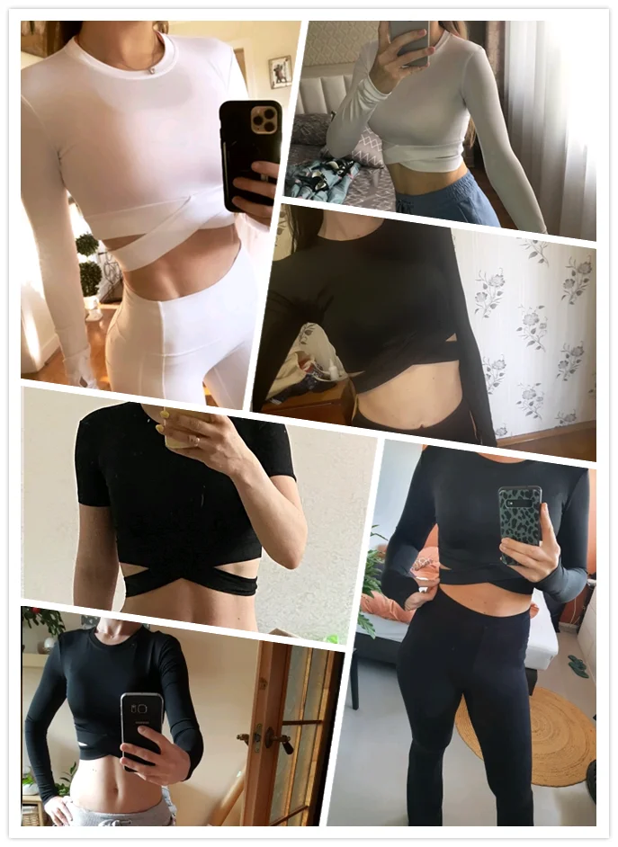 Women Long Sleeve Running Shirts Sexy Exposed Navel Yoga T-shirts Solid Sports Shirts Quick Dry Fitness Gym Crop Tops Sport Wear