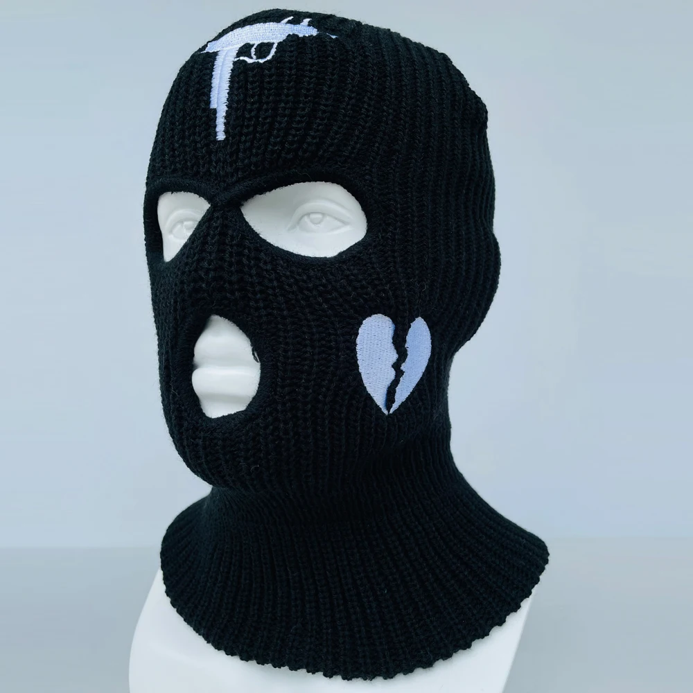 3 Hole Heart Ski Mask Balaclava with Fashionable Design Thermal Knitted Ski Mask for Men and Women for Outdoor Sports mens skully