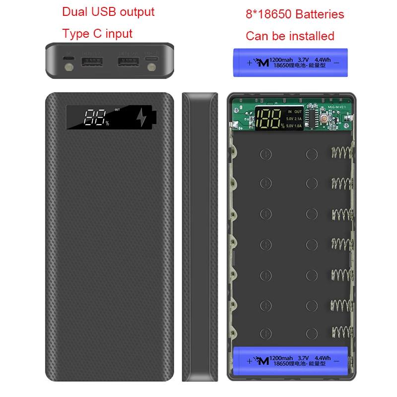Внешний аккумулятор 8x18650 с ЖК-дисплеем для Iphone 12 XS |