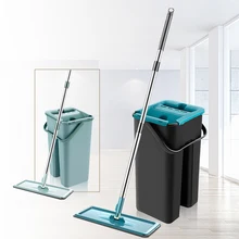 Esfregona de chão com cabeça de balde Esfregonas planas de rotação de 360 ° com almofadas substituídas, úmidas e secas para as mãos livres para lavar ferramenta de limpeza doméstica