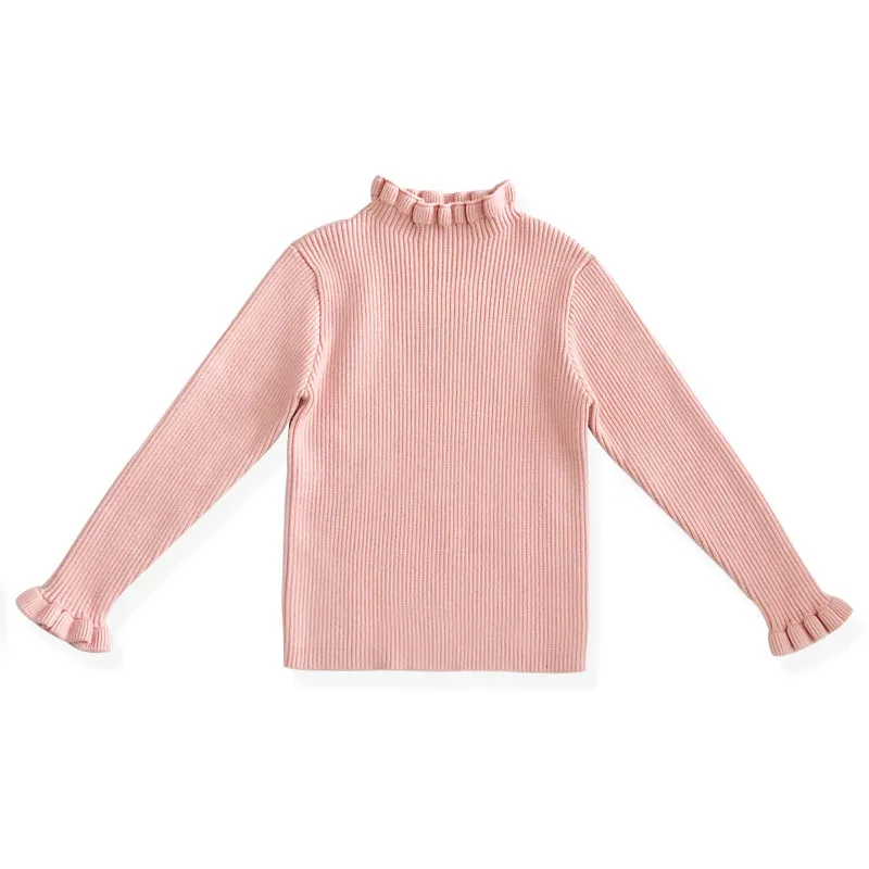 pink Осень-зима, новые простые повседневные свитера для девочек детский хлопковый свитер с рюшами мягкий свитер для малышей базовый топ для малышей#5413 - Цвет: pink
