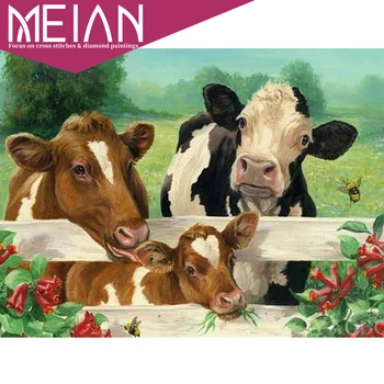 

2020 Meian Cow Full Square Diamond Embroidery 5D Cattle Animal Painting Cross Stitch Picture Handcraft Mosaic Home Decoration