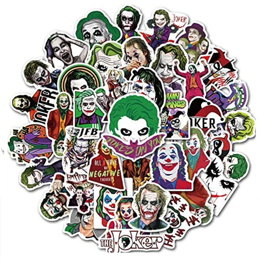 50 Pcs Joker Stickers Vinyl Waterproof Anime Moive Clown Sticker For