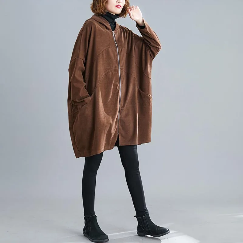 discount  2019 New Autumn Oversize Outerwear Zipper Hooded Women Jackets Coats Plus Size Long Sleeve Cashmere