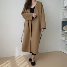LANMREM New Autumn Winter Women Clothes V-neck Full Batwing Sleeves Loose Woolen Coats High Quality WJ75004 korean