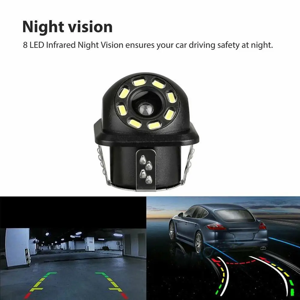 

Car Rear View Camera 8 LED Night Vision Reversing Auto Parking Monitor Waterproof 170 Degree HD Video Round Back Up Camera