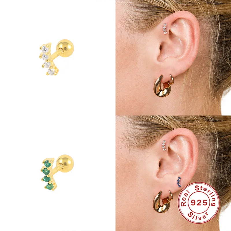 CANNER Piercing Aretes 925 Sterling Silver Colorful Snowflake Zircon Stud Earring For Women Korean Crystal Mini Earrings Jewerly