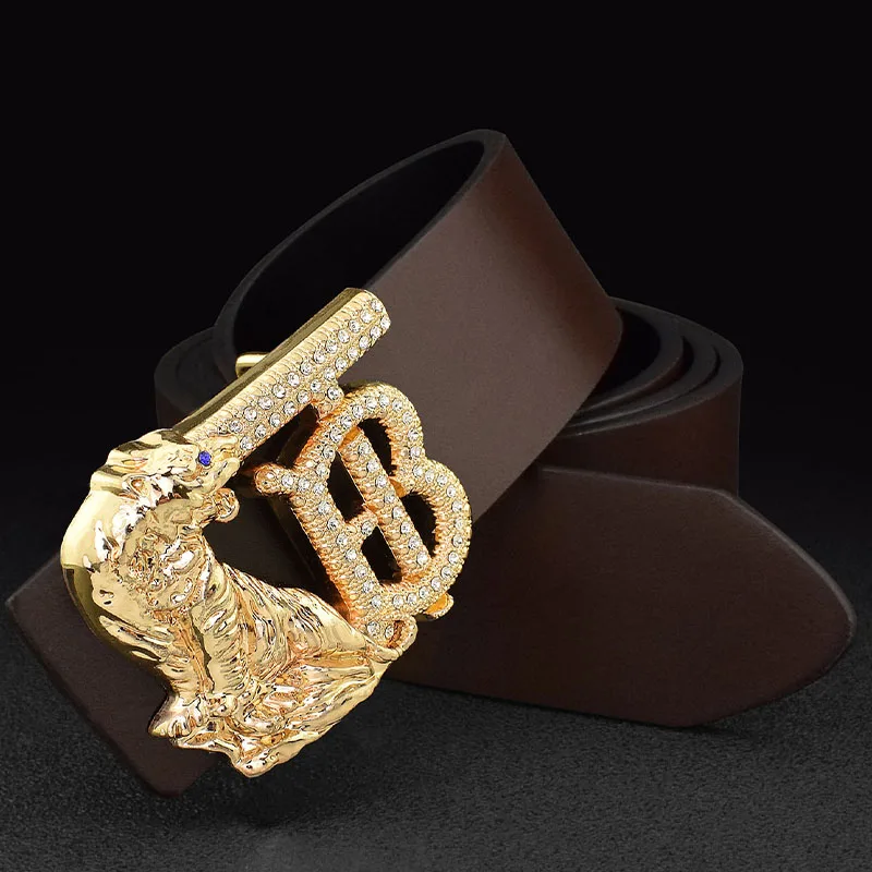 Fashion High Quality Luxury Brand Bull B Personality Buckle Man Belt Genuine Leather Designer Leather Retro Cowskin Ceinture
