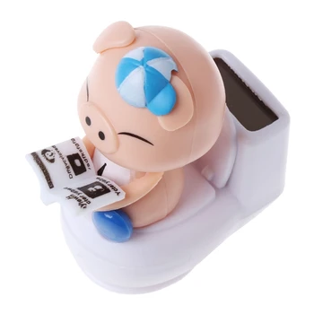 

Solar Powered Pig Sitting On Toilet Car Ornament Kid Toy Gift Home Decoration 72XC