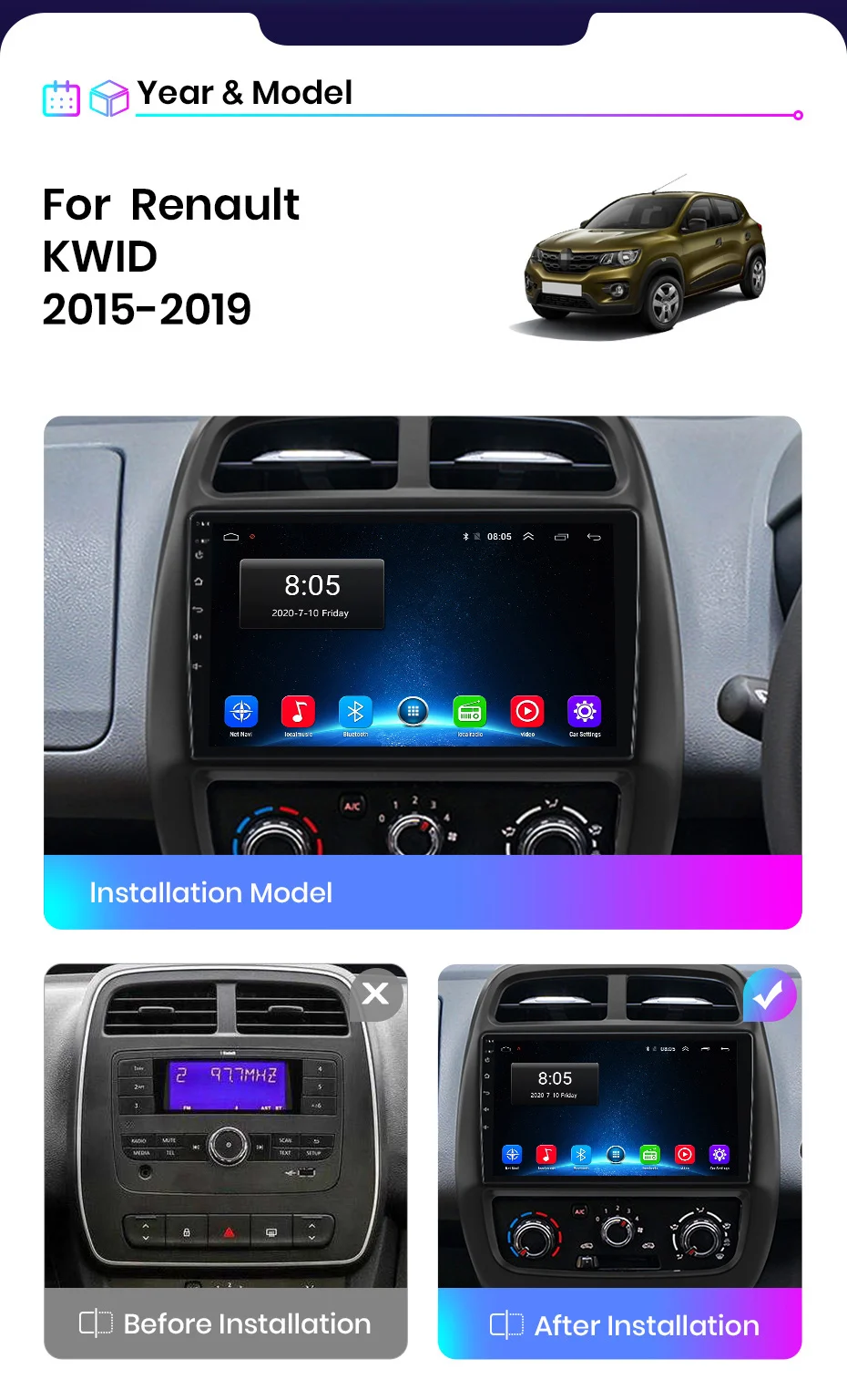 Junsun V1 pro Android 10 For R enault KWID 2015 2019 Car Radio Multimedia Video Players