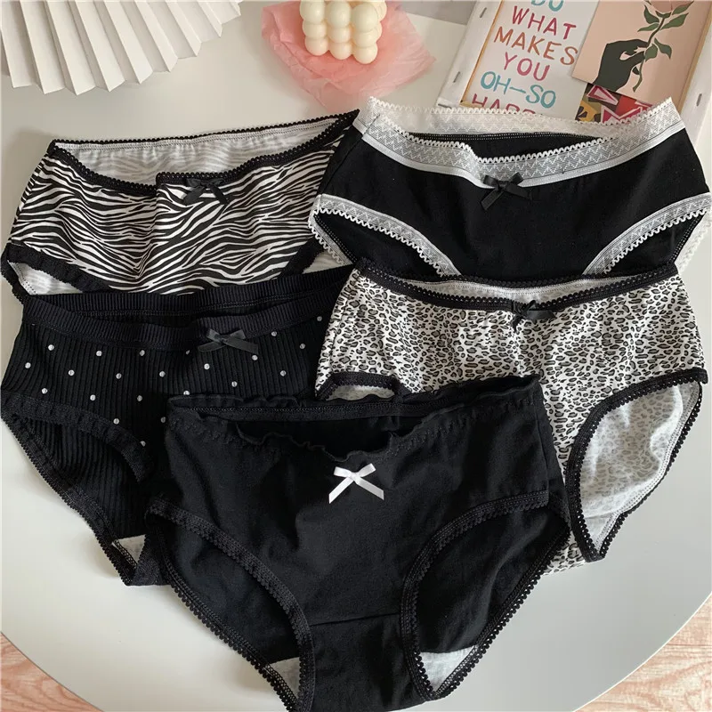 5Pcs/set New Women's Cotton Panties Sexy Zebra Leopard Print Underwear