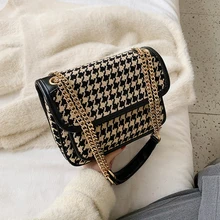 Роскошные дизайнерские сумки с рисунком «гусиные лапки», женские сумки на плечо с цепочкой, шерстяные стеганые женские сумки через плечо для женщин, модная квадратная сумка