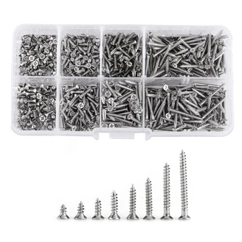 

800Pcs Stainless Steel Self Tapping Screw Assortment Kit Lock Nut Wood Thread N