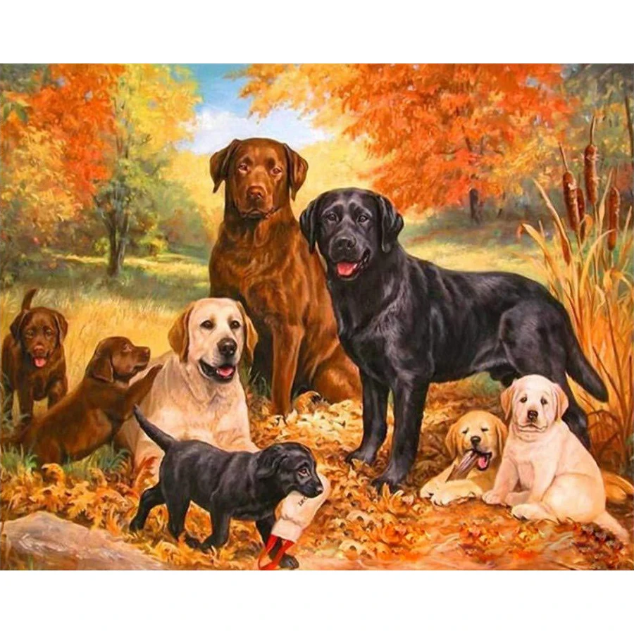 

DIY Framed/No Framed 40Ã—50cm Dogs Animal Oil Painting By Numbers Colorful Paint Wall Art Picture Home Decor